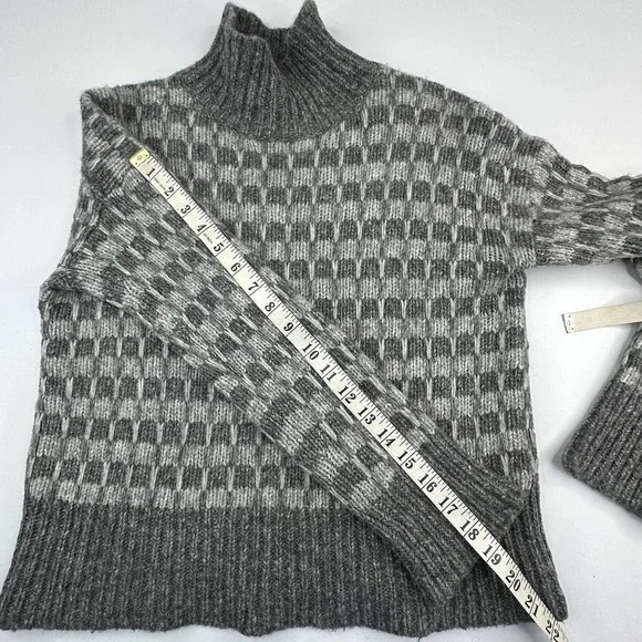 Everlane‎ Grey Checkered Mock Neck Merino Wool Alpaca Blend Sweater Womens XS - Picture 13 of 14